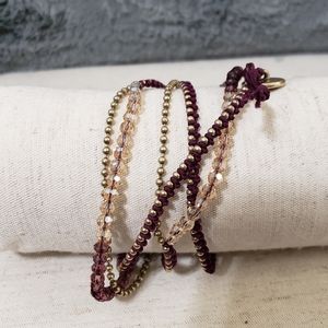 Maroon/pink and brass wrap bracelet/necklace